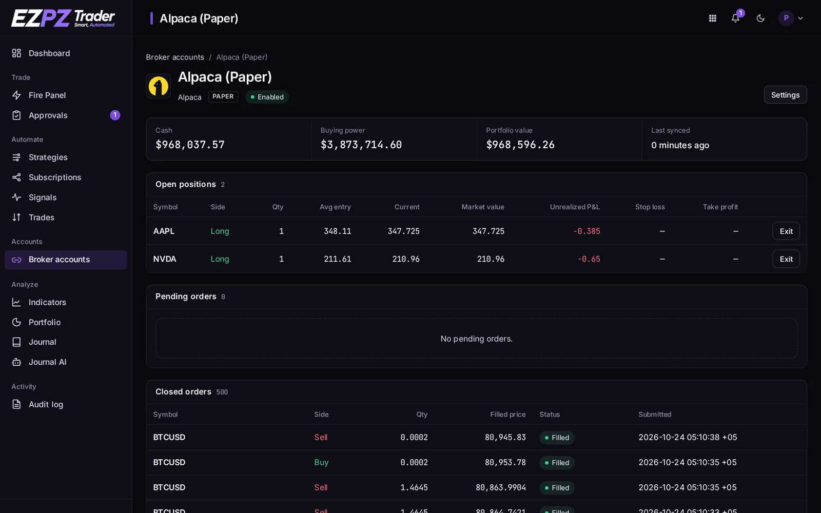 Broker account page