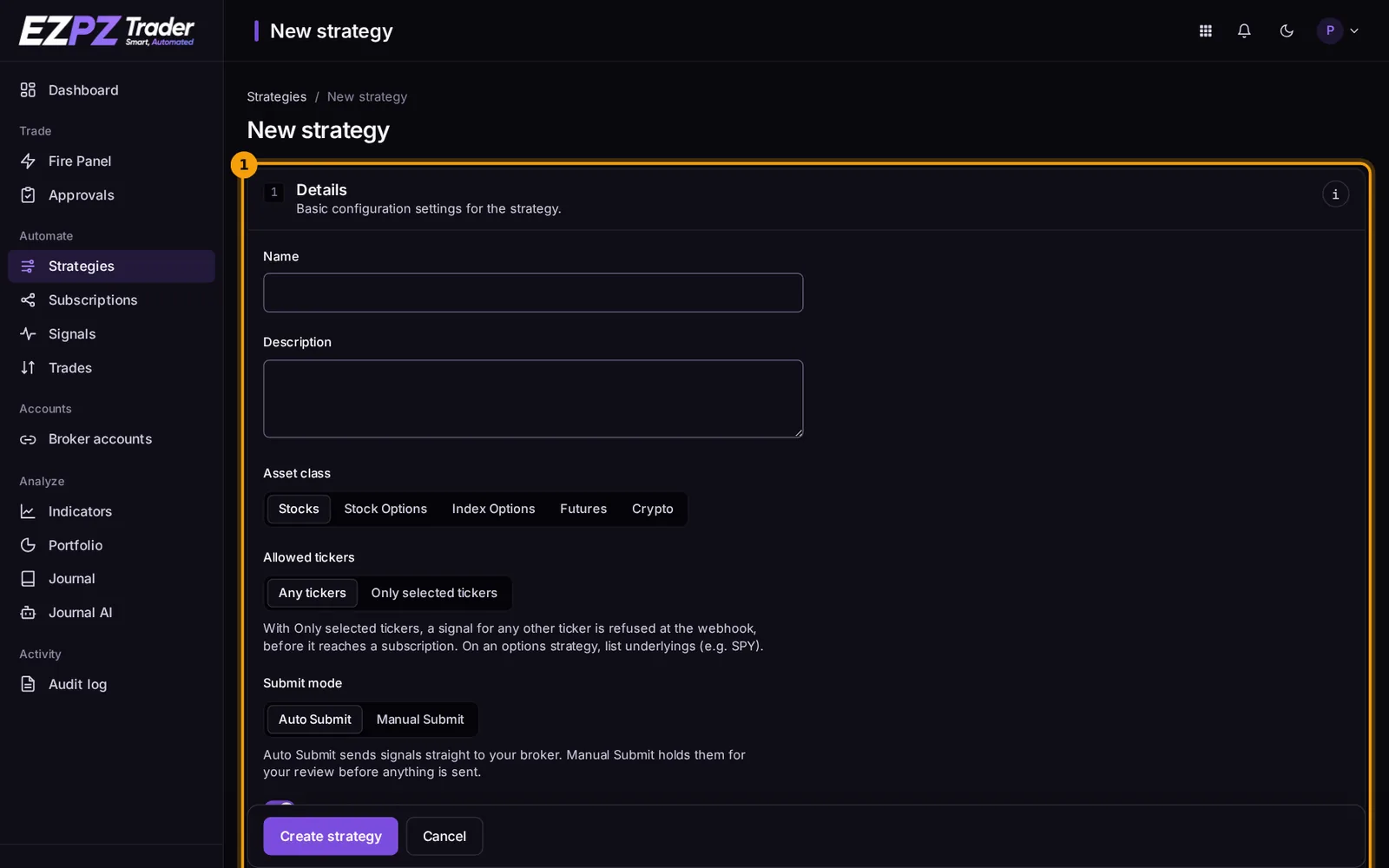 New strategy form