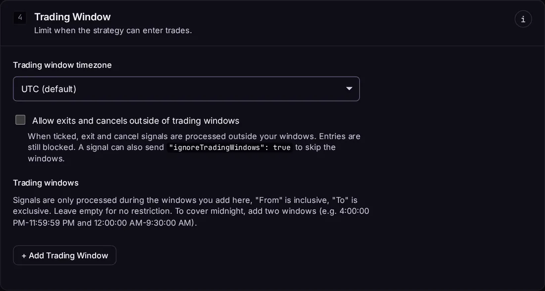Trading window section